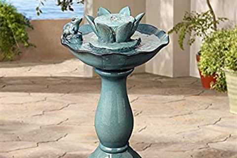 John Timberland Pleasant Pond Frog Lotus Modern Outdoor Floor Water Bubble Fountain 25 1/4 High..