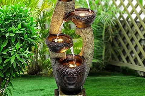 Chillscreamni 40 H Modern Outdoor Fountain - 4 Crocks Outdoor Garden Fountain with Contemporary..