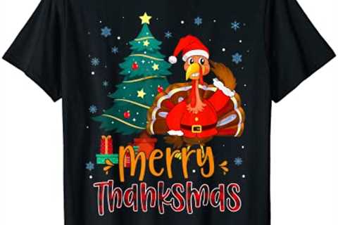 Funny Turkey Santa Merry Thanksmas Christmas Thanksgiving T-Shirt