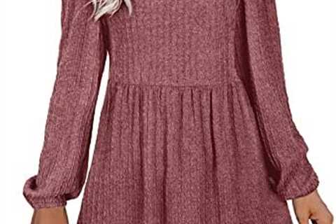 WEESO Womens Knit Dress Square Neck Long Sleeve Tunic Dresses