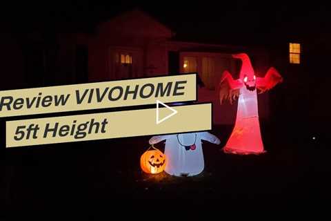 Review VIVOHOME 5ft Height Halloween Inflatable LED Lighted White Ghost with Pumpkin Lantern Bl...