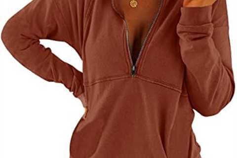 PGANDS Women’s Casual Long Sleeve Half Zip Up Sweatshirt Hoodies Lapel Plain Stylish Loose Pullover ..