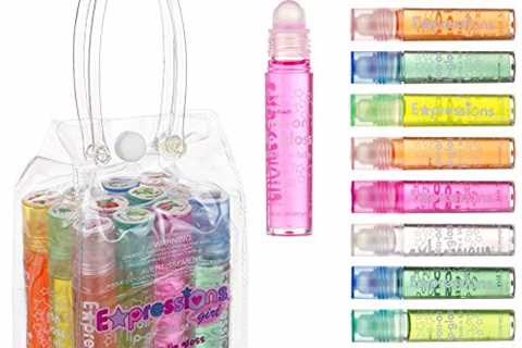 Expressions girl Roll On Lip Gloss Set with Carrying Case, 12-Piece Glossy Lip Make-up for Kids and ..