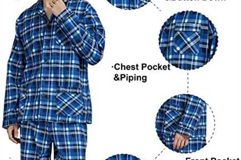 Amaxer Men’s 100% Cotton Pajamas Set Flannel Long Sleeves Pijamas For Men Pockets Button Pjs..