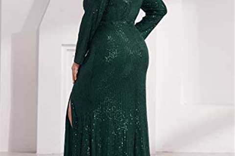 Ever-Pretty Women’s Long Sleeve Plus Size Sequin Gowns Side Split Evening Dress 0824