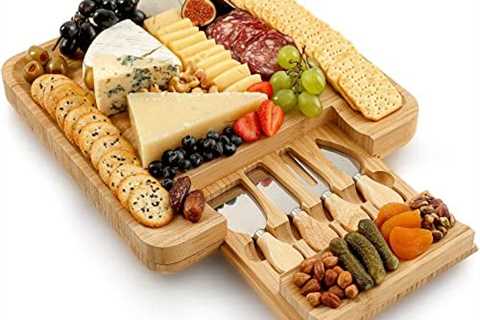 Zulay Kitchen Premium Bamboo Cheese Board Set – Extra Thick Bamboo Charcuterie Board Set with 4..