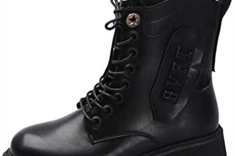 Women Rain Boots Size 6 Womens Shoes Fashion Boots Platform Round Toe Solid Color Lace Up Medium..