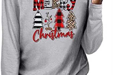 Merry Christmas Cute Pullover Tops Shirts Long Sleeve Xmas Tree Leopard Plaid Blouses Crewneck Fall ..