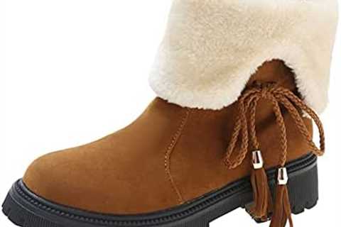 Snow Rain Boots for Women Ladies Solid Color Suede Tassel Medium Boots Thick Heel Plush Fashion..