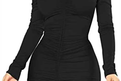 XXTAXN Women’s Sexy Elegant Long Sleeve Off The Shoulder Ruched Mini Dress