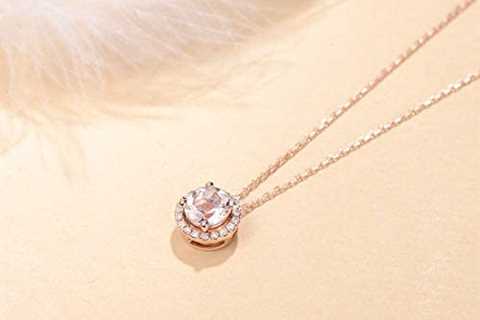 Carleen 14K Solid Rose Gold 6mm Round 0.81ct Pink Morganite 0.095cttw Diamond Gemstone Pendant..