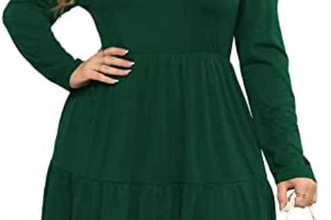 Nemidor Womens Plus Size Casual Long Sleeve Ruffle Tiered Swing Midi Skater Dress with Pocket NEM318