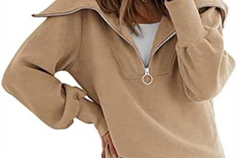 Yousify Women Quarter Zip Up Sweatshirt Lapel Long Sleeve Drop Shoulder Pullover Hoodie