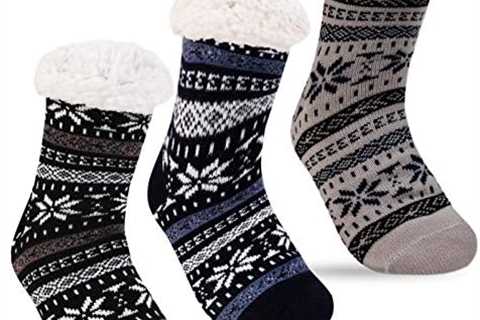 3 Pairs Fuzzy Slipper Socks for Women Men, Winter Warm Soft Fleece Lined Non Skid