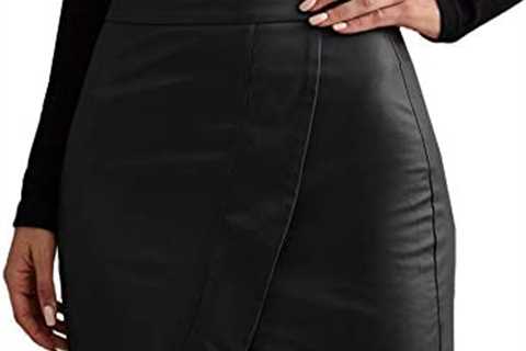 Floerns Women’s Solid High Waist Asymmetrical Hem Bodycon PU Leather Skirt