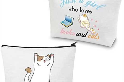 Just a Girl Who Loves Books and Cats Gifts Makeup Bag Cat and Book Lover Gift Funny Reading Gifts..