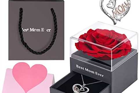 Gifts for Mom – Preserved Red Real Rose with I Love You Mom Necklace, Eternal Rose Flower Gifts for ..