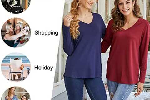 LONGYUAN 2022 Womens Winter Long Sleeve Tunic Tops Casual Vneck Shirts Dressy Blouses