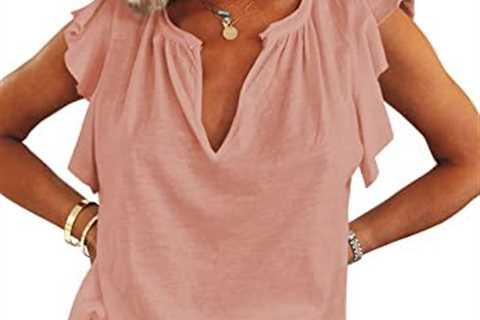 Dokotoo Women’s Casual V Neck Ruffle Sleeve Summer Tank Tops Shirts