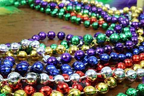 GiftExpress 12 pack of 33″ Mardi Gras Beads Necklace, Assorted Metallic Colors Disco Ball Beaded..