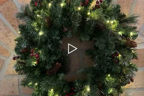 Review Christmas Wreath Lights Decorations Outdoor, Pre-lit 24 inch Artificial Christmas Wreath