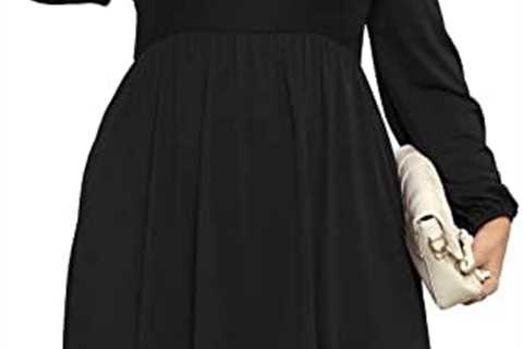 Nemidor Womens V Neck Long Puff Sleeve Plus Size Casual Flowy Swing Dress with Pocket NEM321