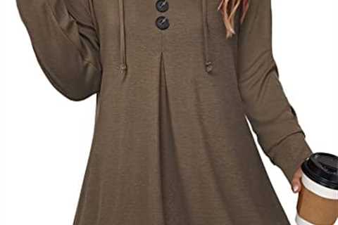 Lotusmile Women’s Long Sleeve Hooded Tunic Tops Button Swing Pullover Hoodie Sweatshirts