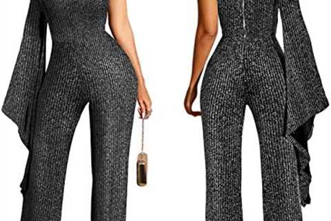 HannahZone Women’s Sexy Sparkly Jumpsuits Clubwear Long Sleeve Elegant Party Rompers High Waisted..