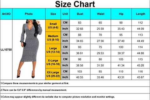 LalaLin Sexy Sparkly Dress for Women Long Sleeve Deep V Neck Bodycon Elegant Club Midi Dresses