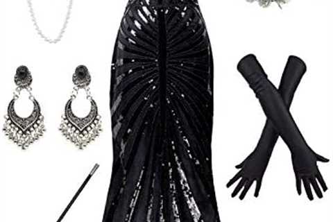 Women 1920S Gatsby Sequin Mermaid Formal Evening Dress with 20s Accessories Costume