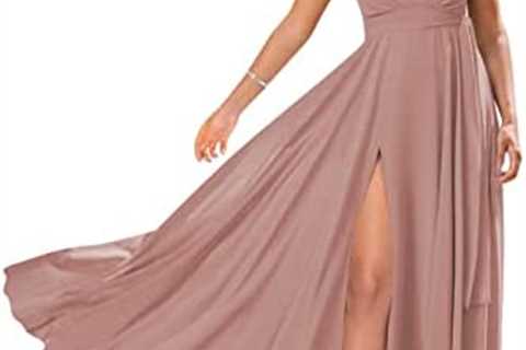 Clothfun Women’s Off Shoulder Bridesmaid Dresses Long Chiffon Formal Dress with Slit CY029