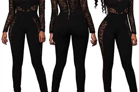 PORRCEY Women Long Sleeve Club Overalls Lace Bodycon Romper Party Jumpsuits