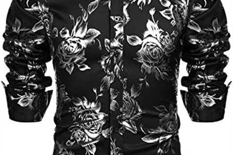 COOFANDY Men’s Luxury Dress Shirts Stylish Flower Print Shirt Shiny Button Down Shirt