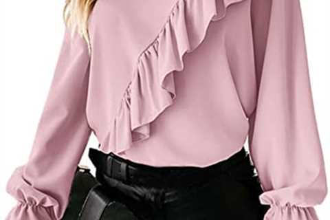 LYANER Women’s Elegant Crewneck Ruffle Trim Long Sleeve Blouse Shirt Top