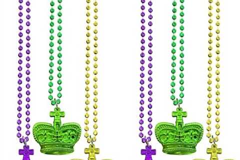 Mardi Gras Bead Necklaces with Crown Pendant Metallic Crown Mardi Gras Beads New Orleans Beads for..