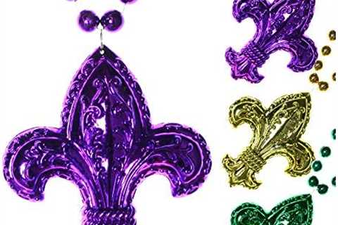 Fleur de Lis Mardi Gras Beads: Large HUGE JUMBO set of (3) purple green gold