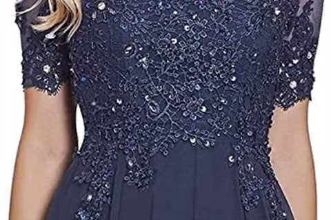 Lace Appliques Mother of The Bride Dresses for Wedding Chiffon A Line Short Sleeve Formal Dress for ..