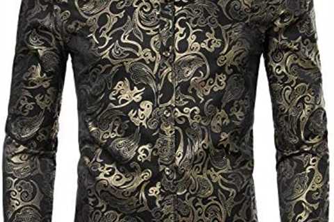 ZEROYAA Men’s Luxury Gold Prom Design Slim Fit Long Sleeve Button up Party Dress Shirts