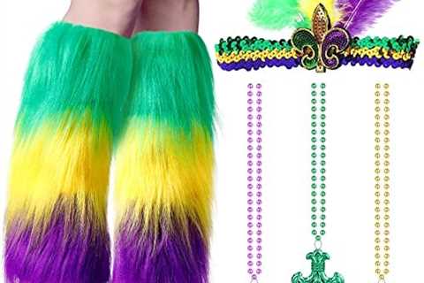 5 Pcs Mardi Gras Accessories Faux Fur Leg Warmers Sequins Feather Headband Bead Necklaces with..