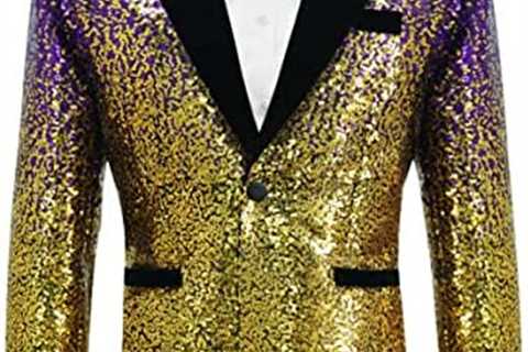 Lipoon Men’s Sequins Suit Tuxedo Fashion Gradual Change Color Nightclub Jacket