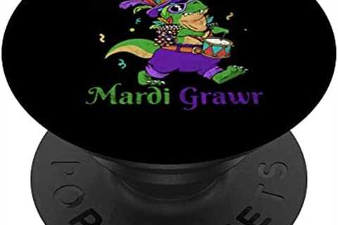 Mardi Grawr T Rex Dinosaur Funny Quote Mardi Gras Bead PopSockets Swappable PopGrip