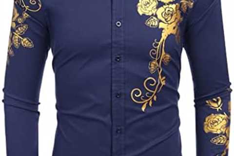 COOFANDY Men’s Rose Printed Dress Shirts Slim Fit Long Sleeve Cotton Casual Button Down Shirts for..