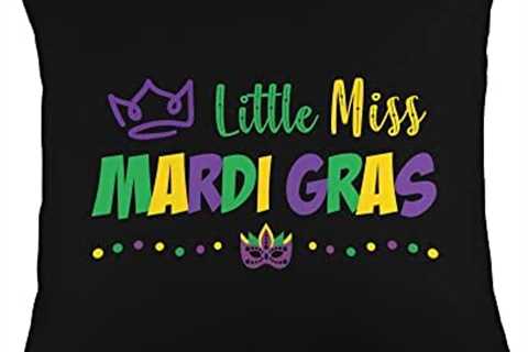 Mardi Gras Apparel and Designs Cute Little Miss Mardi Gras Beads Eye Mask Crown Throw Pillow, 18×18,..