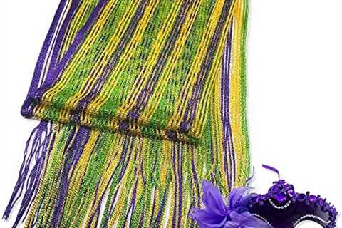 LANGFON Mardi Gras Mesh Shimmering Scarf with Purple Glitter Feather Mask, Mardi Gras Costume..