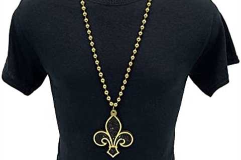 Mardi Gras Spot 33″ 10mm Black and Gold Fleur de Lis Necklace (Each)