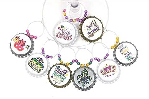 Mardi Gras Wine Charms – Mardi Gras Party Favor Supplies, Mardi Gras Gifts, New Orleans Glass Tag..