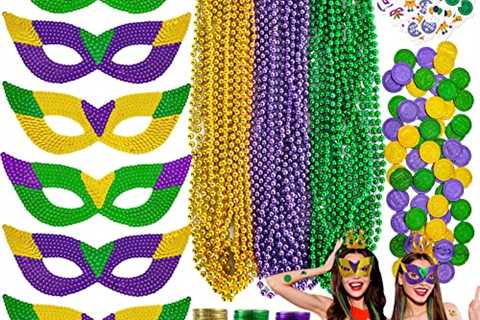 MGparty 168pcs Mardi Gras Party Favors Set Mardi Gras Beads Necklace Mask Mardi Gras Parade..