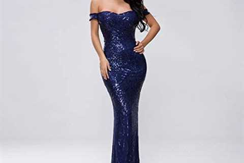 V/A Women V Neck Off Shoulder Backless Sleeveless Floor Length Sequin Wedding Evening Party Maxi..