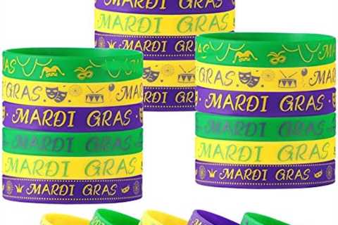 Yaomiao 48 Pieces Mardi Gras Party Favors Silicone Bracelets Carnival Stretchable Silicone..