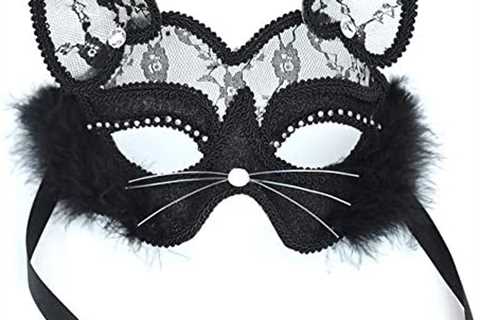 Cool Cat Masquerade Mask for Women Soft Comfortable Wearing,Cute Venetian Lace Mask for Halloween..